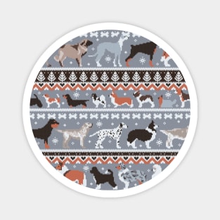 Fluffy and bright fair isle knitting doggie friends // brown orange white and grey dog breeds Magnet
